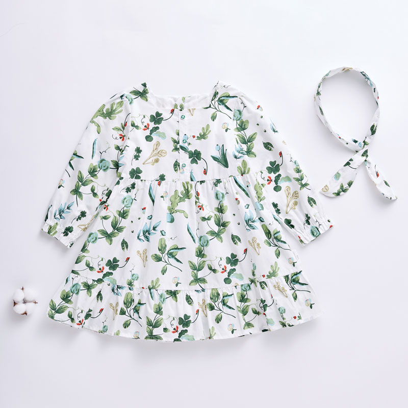 女童梭織長袖連衣裙,春意園丁
